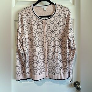 Charter Club Women’s Large Pink Geometric Button-Front Cardigan Sweater EUC